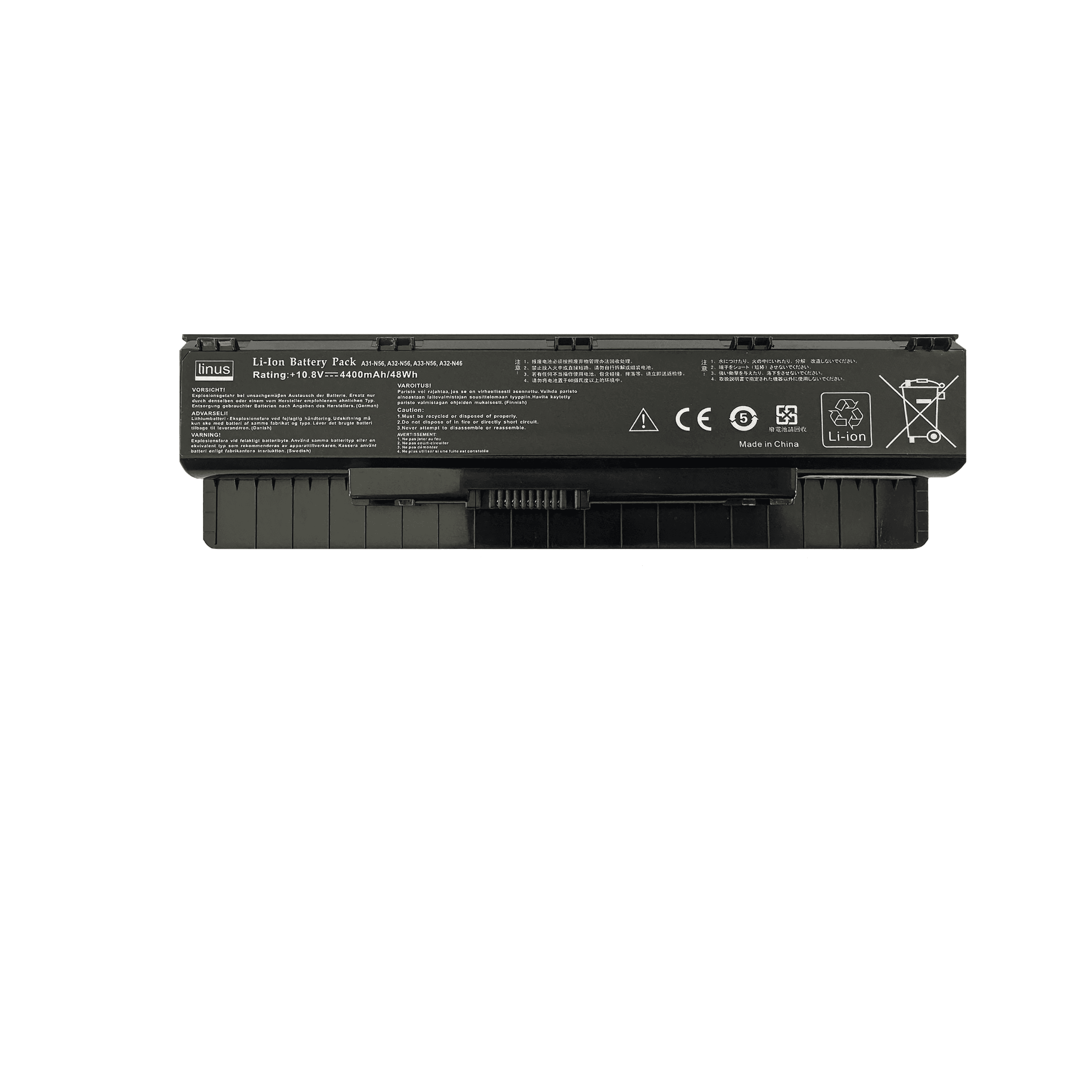 باتري لپ تاپ ايسوس ASUS / N56 / 6CELL / 4400mAh سازگار با A31-N56, A32-N56, A33-N56, A32-N46 — تصویر ۲