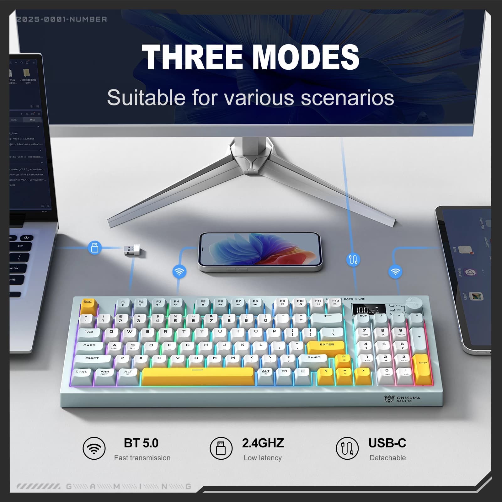 کیبورد گیمینگ اونیکوما مدل Onikuma Membrane G80 RGB آبی روشن — تصویر ۸