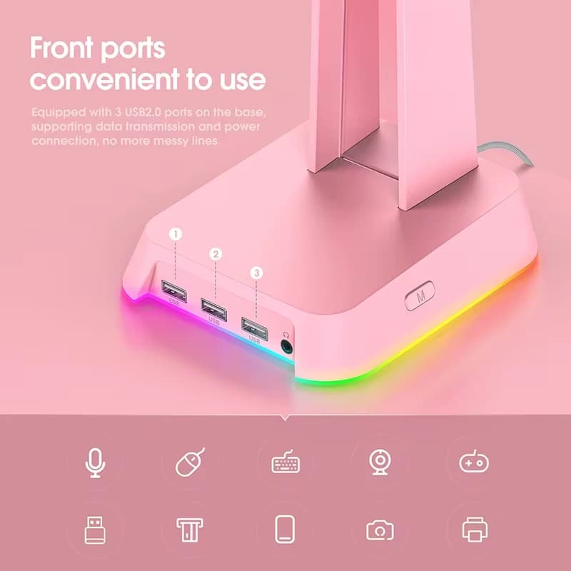 استند هدست اونیکوما مدل Onikuma ST-2 RGB صورتی — تصویر ۱۱