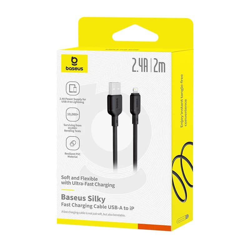 کابل شارژ باسئوس مدل Baseus Silky USB to Lightning 2.4A 2m مشکی — تصویر ۳