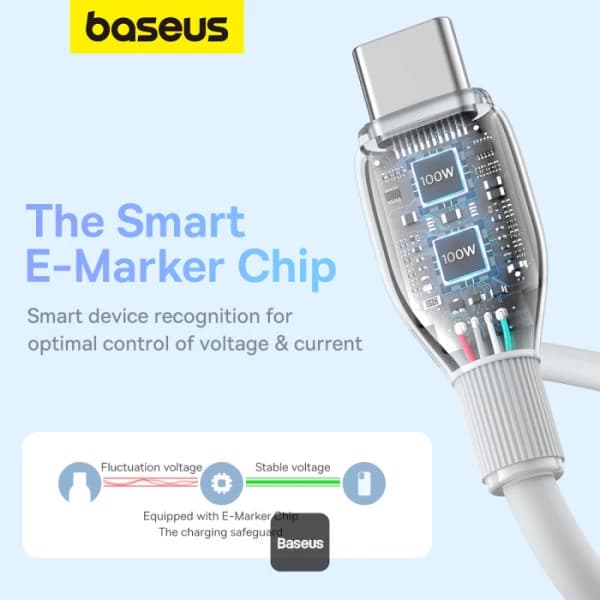 کابل شارژ باسئوس مدل Baseus Pudding Type-C PD 100W 2m سفید — تصویر ۱۲