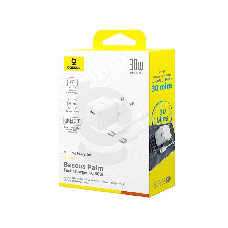 شارژر باسئوس مدل Baseus Palm Fast Charger 1C 30W سفید — تصویر ۵
