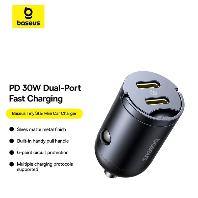 شارژر فندکی باسئوس مدل Tiny Star C+C 30W مشکی — تصویر ۹