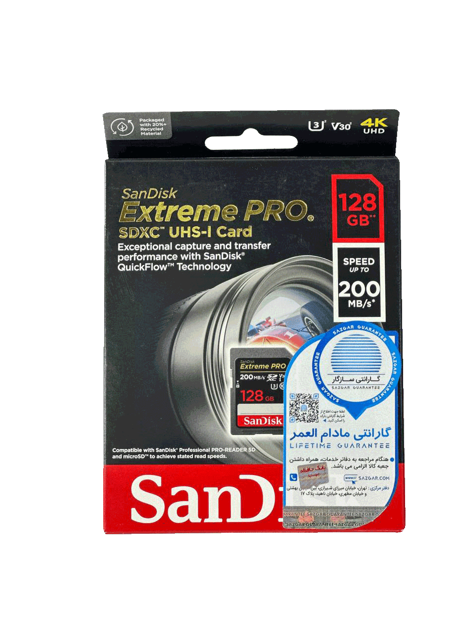 کارت حافظه SD سن‌دیسک مدل Extreme Pro ظرفیت 128 گیگابایت سرعت 200MB/s — تصویر ۲
