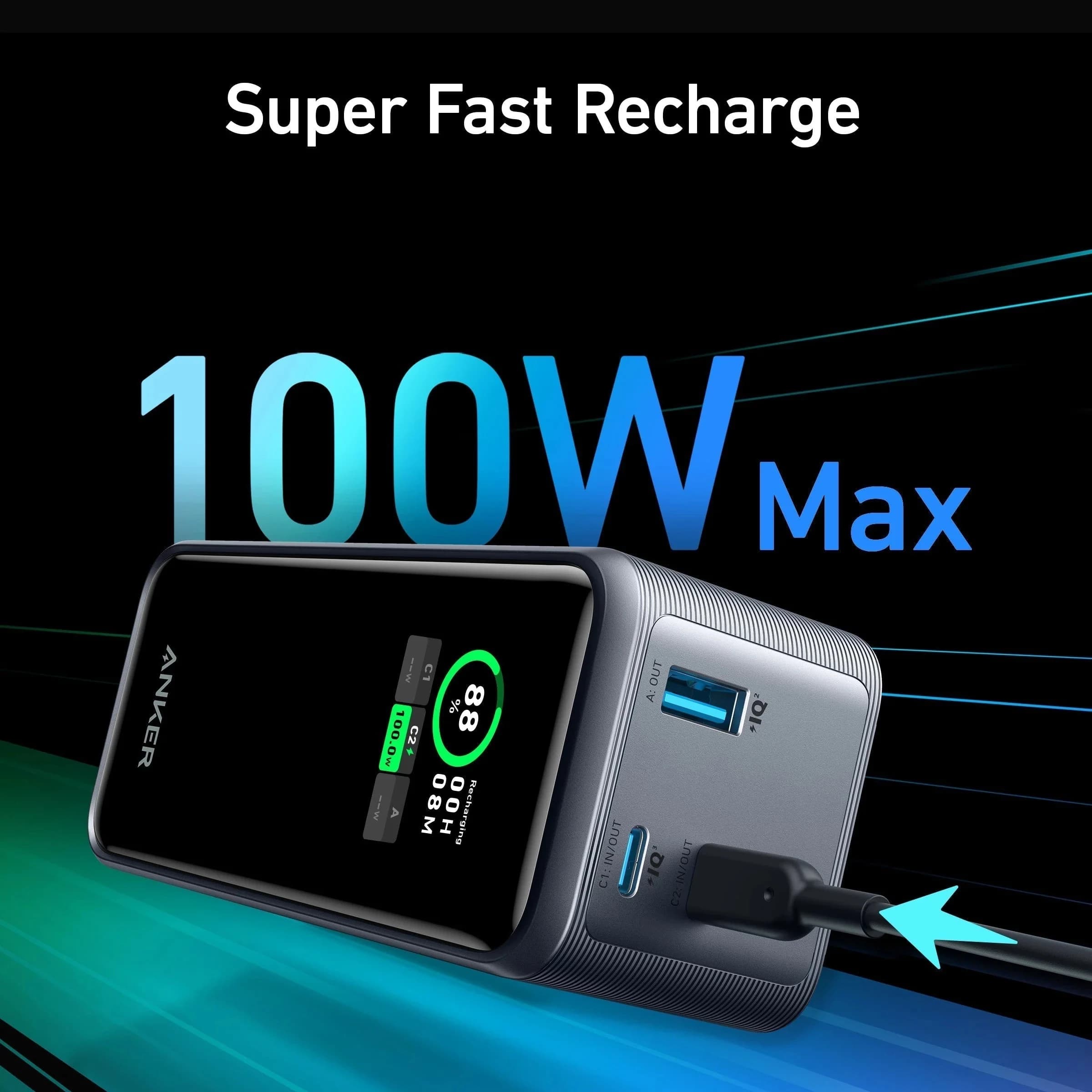 پاوربانک انکر مدل Anker 735 20000mAh 200W مشکی — تصویر ۳