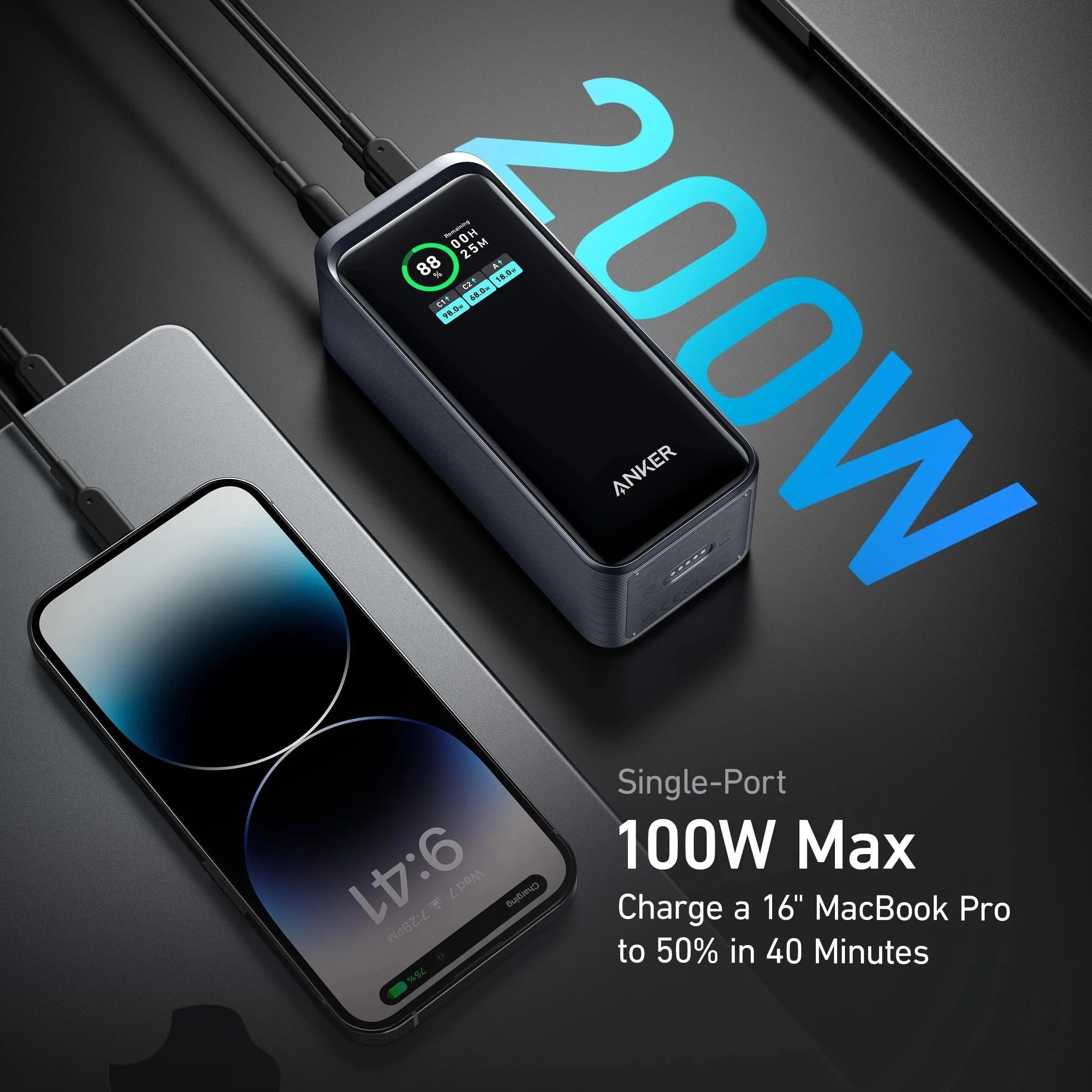 پاوربانک انکر مدل Anker 735 20000mAh 200W مشکی — تصویر ۲