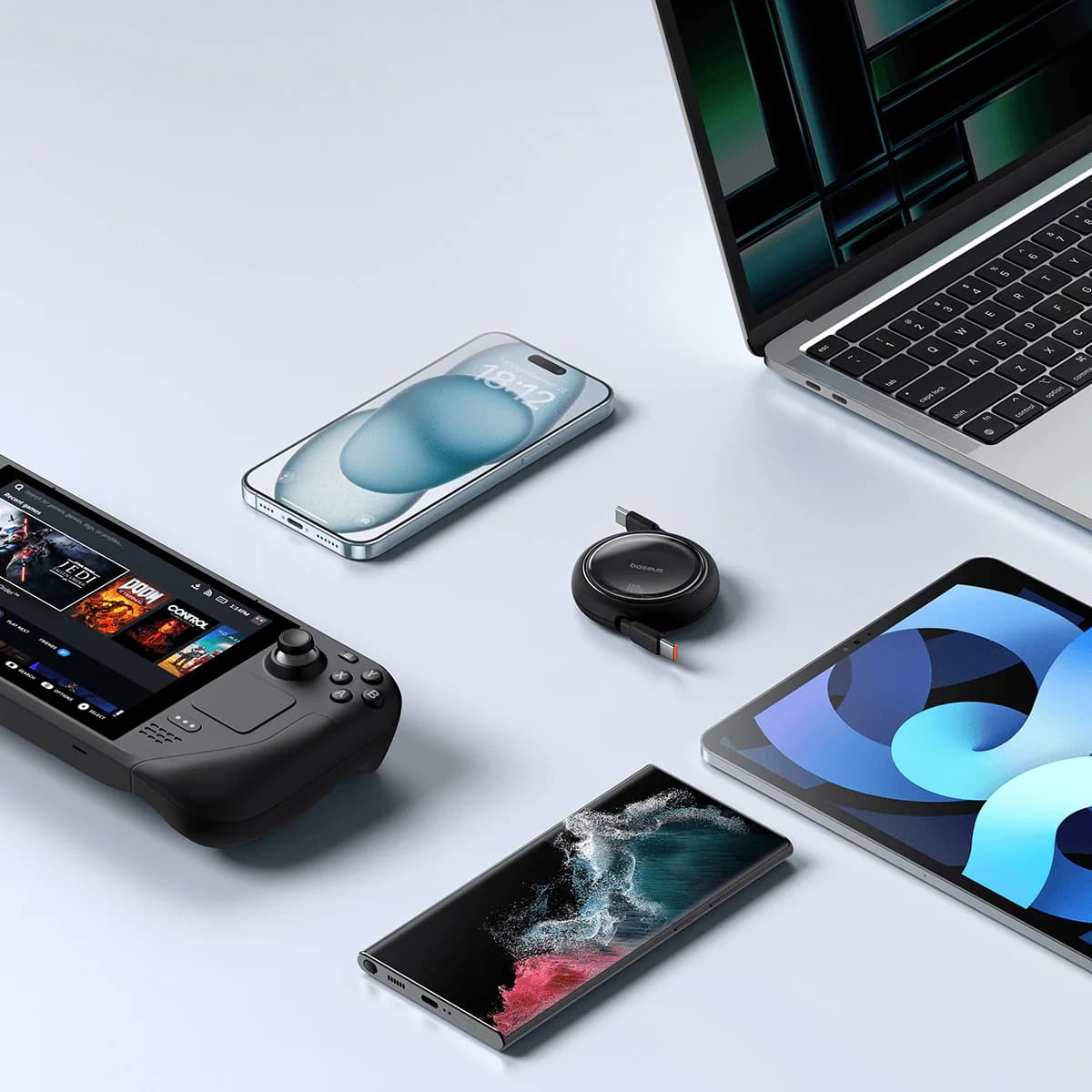 کابل شارژ PD باسئوس مدل Free2Draw Mini Retractable 100W مشکی — تصویر ۲