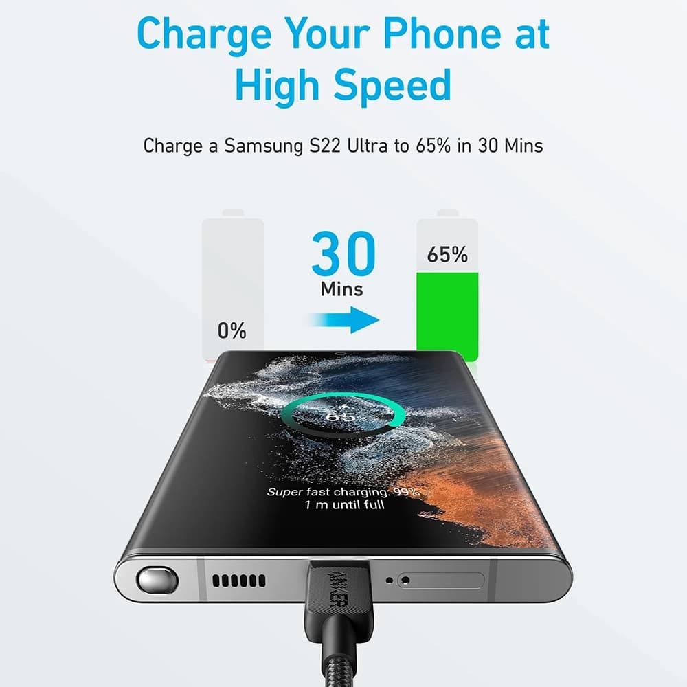 کابل شارژ انکر مدل Anker 322 PD 60W 1.8m مشکی — تصویر ۳