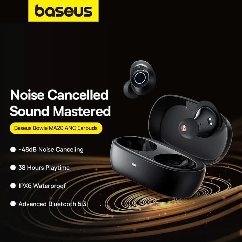 هندزفری بلوتوثی باسئوس مدل Bowie MA20 True Wireless مشکی — تصویر ۳
