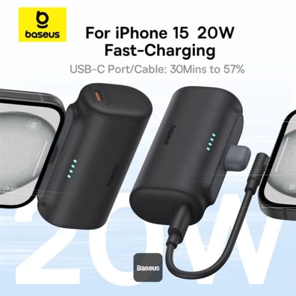پاوربانک باسئوس مدل Compact 5000mAh 20W آبی — تصویر ۷