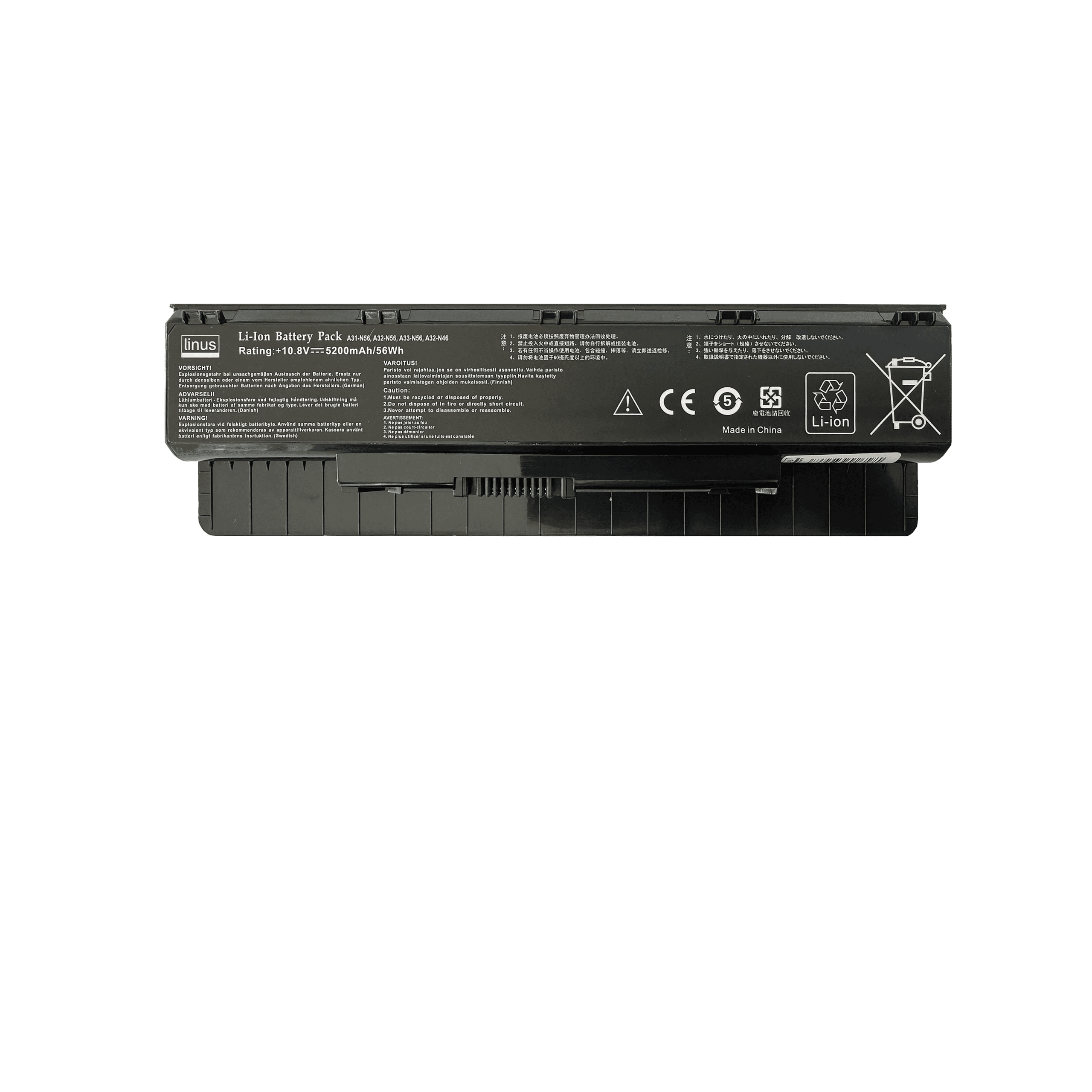 باتري لپ تاپ ایسوس مدل 5200mAh / A32-N56 مناسب برای Asus A31-N56, A33-N56, N46 — تصویر ۲