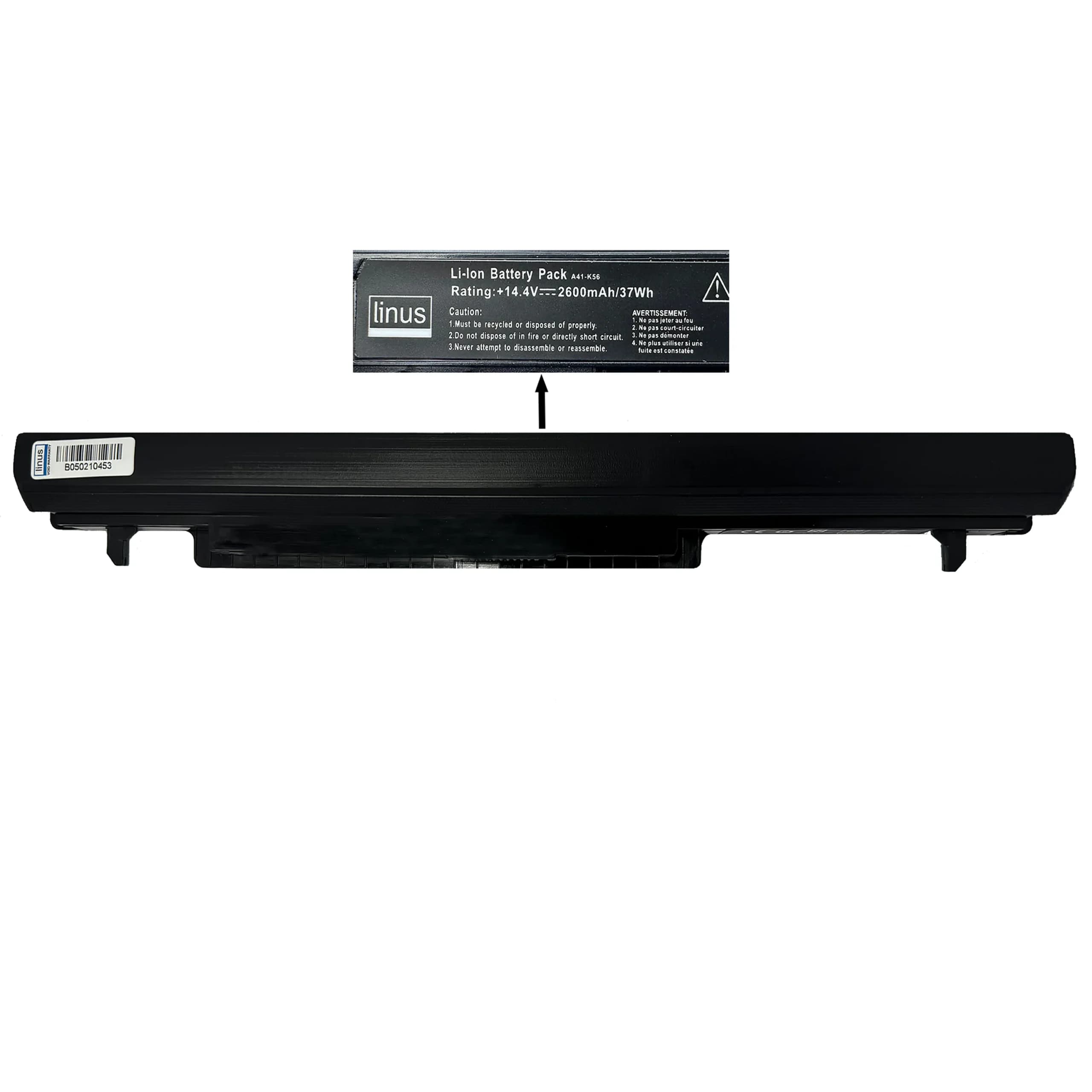 باتري لپ تاپ ايسوس ASUS Laptop Battery A41-K56 / 4CELL 2600mAh / Compatible with K56, K56C, K56CA, K56CB, K56CM, S56, S56C, S56CA, S56CB, S56CM, R550, R550C, R550CA, R550CB, R552CM