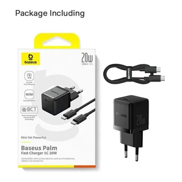 شارژر باسئوس مدل Palm Fast Charger 1C 20W به همراه کابل شارژ PD 60W مشکی — تصویر ۷