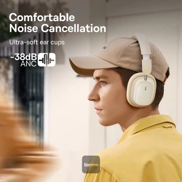 هدست بی سیم باسئوس مدل Bowie H1i Noise-Cancellation سفید کرمی — تصویر ۶