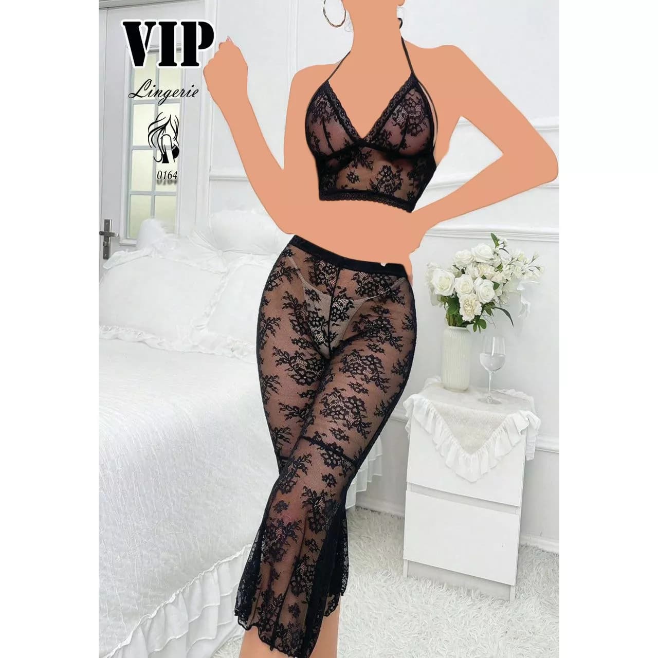 ست نیم‌تنه شلوار توری فانتزی VIP کد 0164 — تصویر ۶