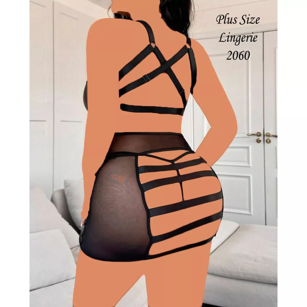 لباس خواب سایز بزرگ فنردار طرح چرم و پشت بندی MNG کد 2060 — تصویر ۱۱