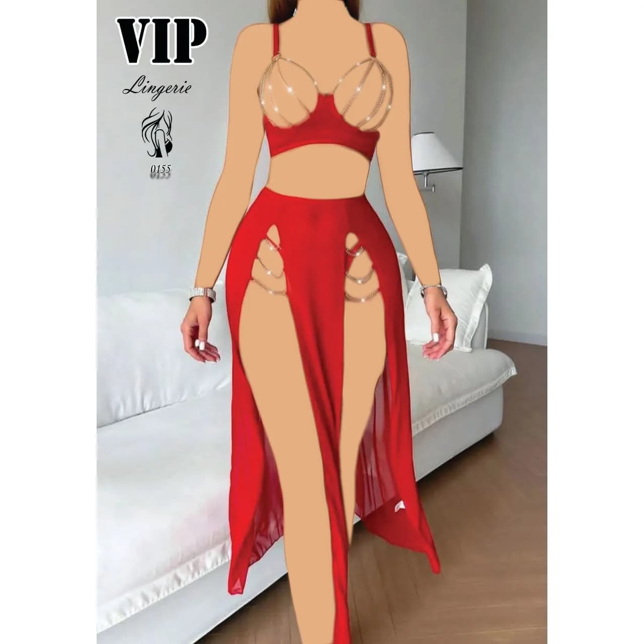 ست سوتین زنجیری با دامن بلند VIP کد 0155 — تصویر ۲