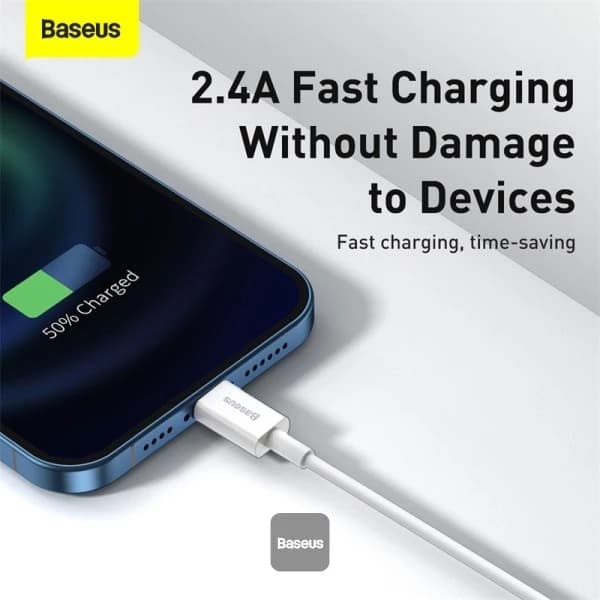 کابل شارژ باسئوس مدل Baseus Superior Series USB – Lightning 1m سفید — تصویر ۶