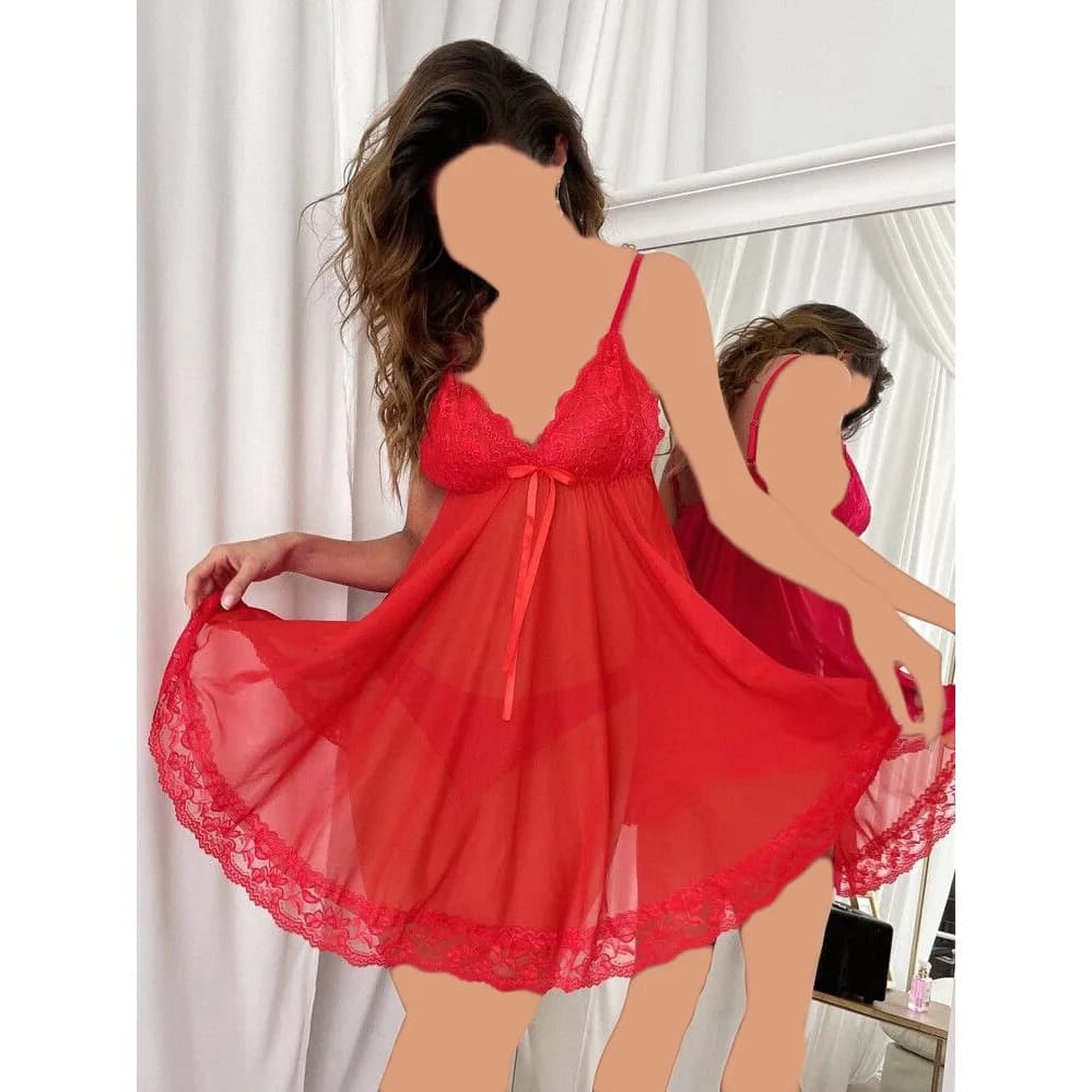 لباس خواب دانتل و تور قرمز MNG کد 2681102 — تصویر ۸