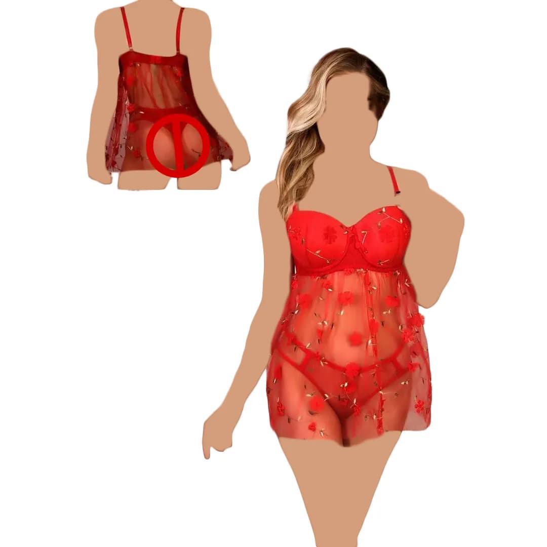 لباس خواب کاپدار توری سه بعدی Queen کد 2053 — تصویر ۱۲