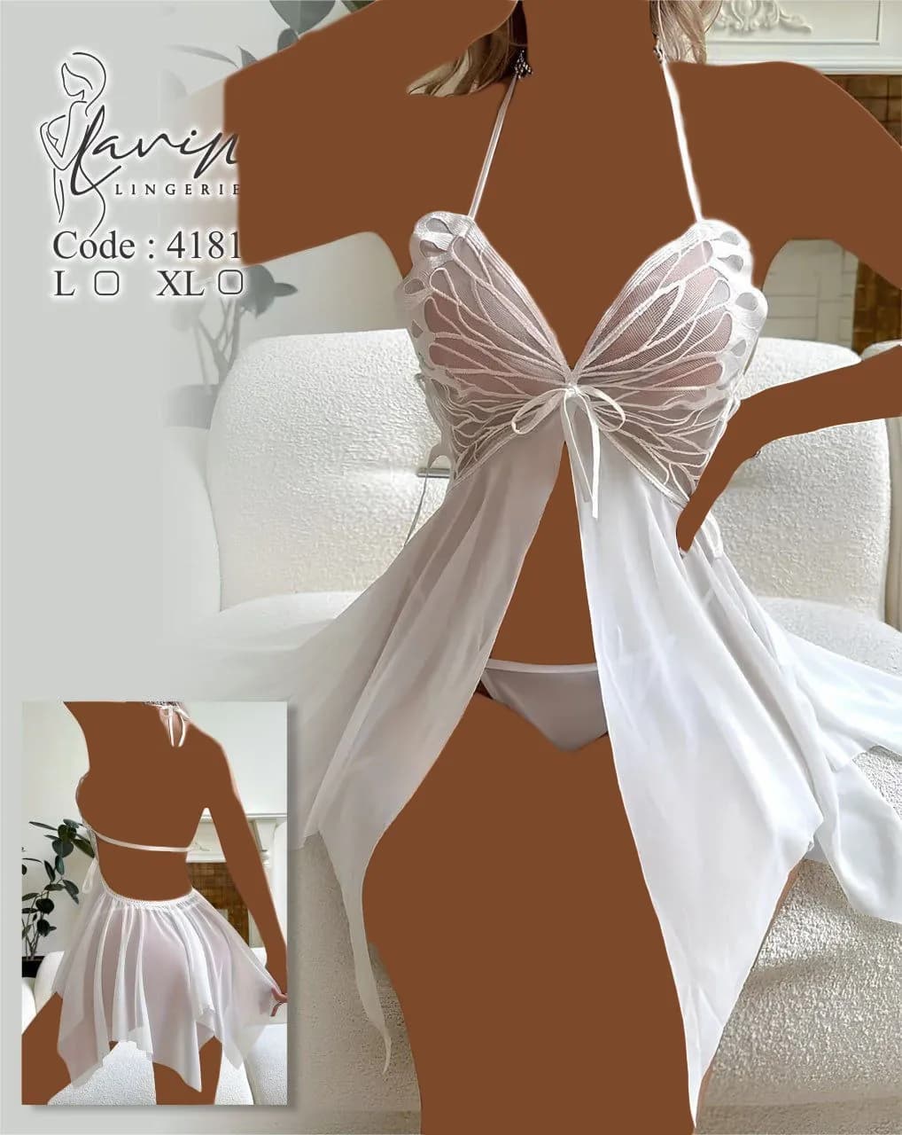 لباس خواب توری پروانه ای جلو باز Lavin کد 4181 — تصویر ۵