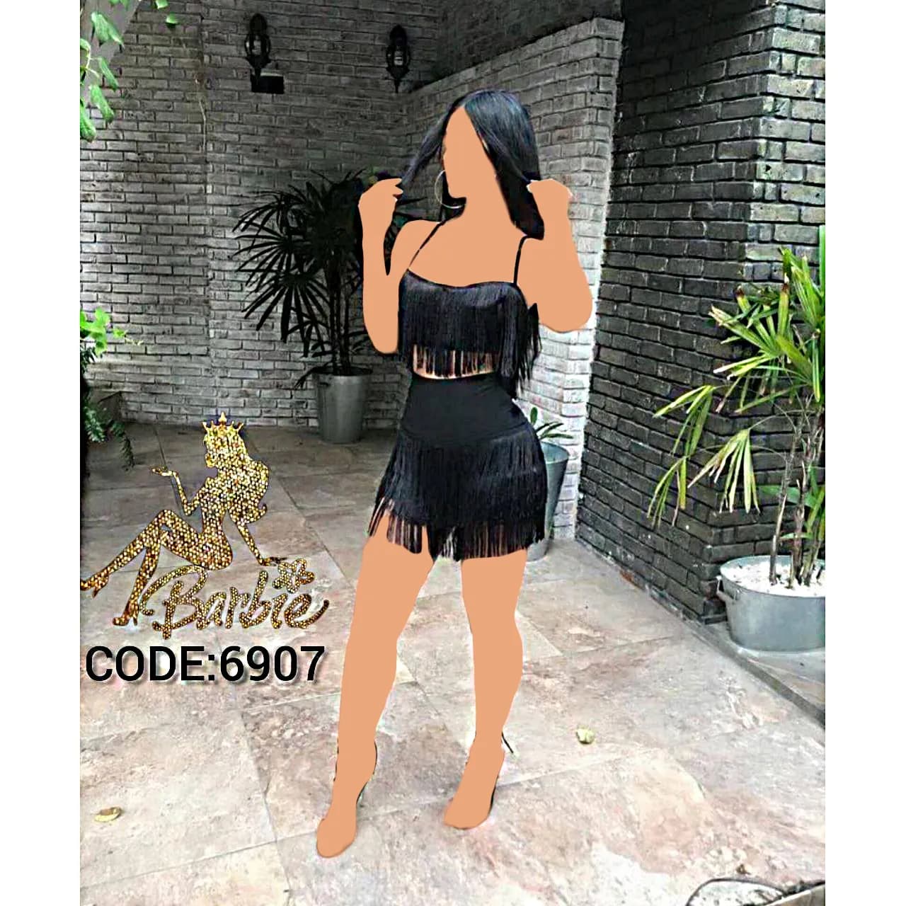 ست فانتزی کراپ دامن ریسه ای Barbie کد 6907 — تصویر ۴