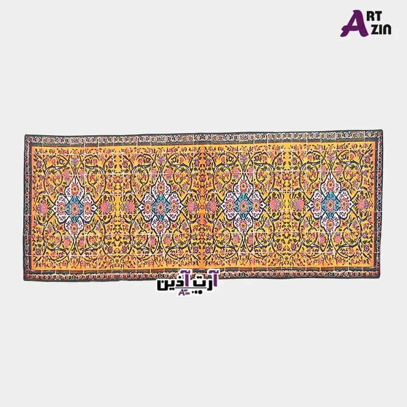 رانر مخمل کوبیده زرد سنتی 100 سانتی آستردوزی شده کد: 15 – 604