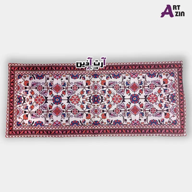 رانر طرح گل صورتی مخمل سنتی 100 سانتی آستردوزی شده کد: 14 – 604