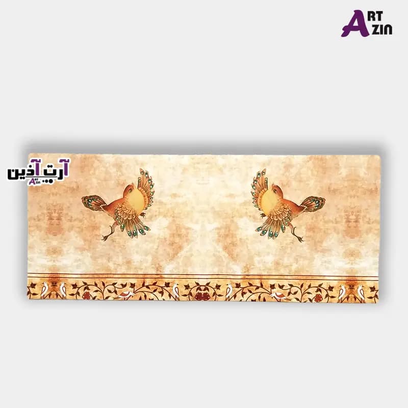 رومیزی رانر مخمل کرم سنتی طرح گل و مرغ 100 سانتی آستردوزی شده کد: 13 – 604