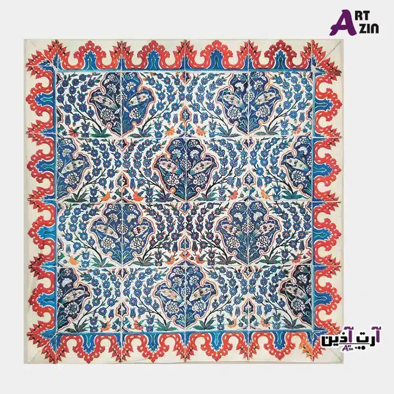 رومیزی چاپی سنتی ایرانی مخمل سفید آبی 90 سانتی آستردوزی شده کد: 50 – 607