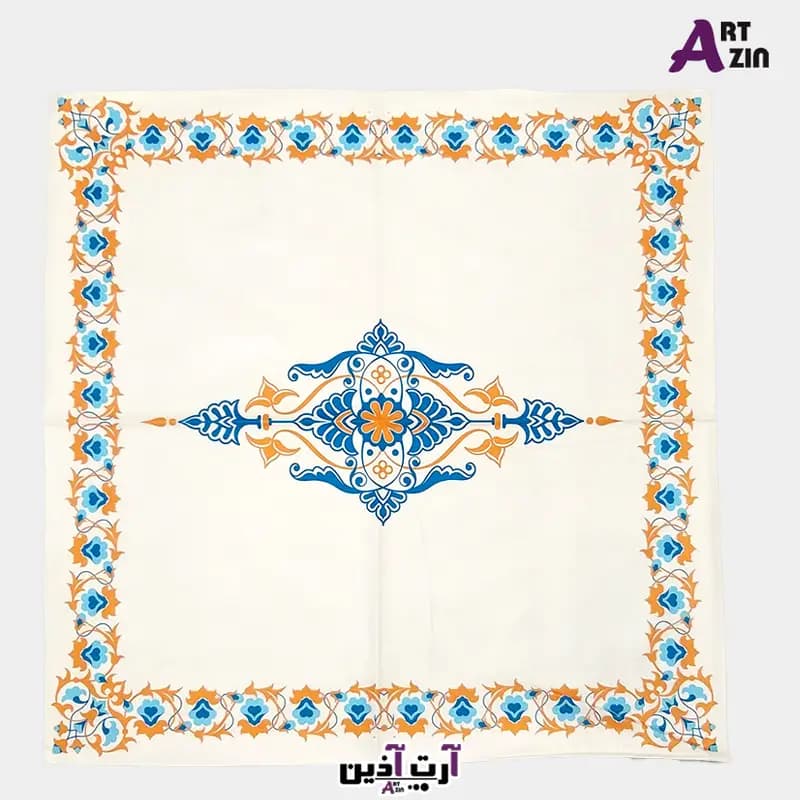 رومیزی مخمل سفید سنتی ایرانی 90 سانتی طرح گل ریز آستردوزی شده کد: 49 – 607