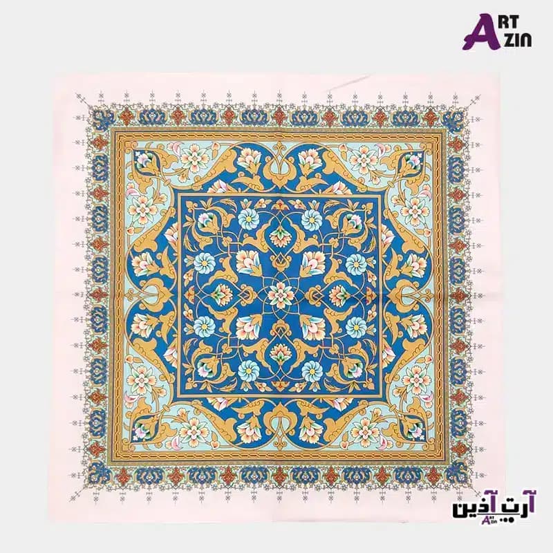 رومیزی مخمل کوبیده سنتی ایرانی چاپی شیک جدید 90*90 طرح گل رنگ صورتی کد: 47 – 607 — تصویر ۲