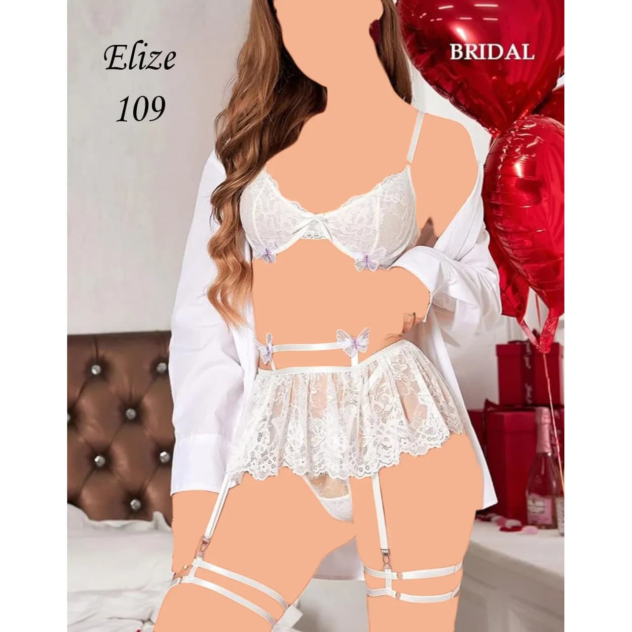 ست لباس زیر پنج تکه عروس با سوتین فنردار Elize کد 109 — تصویر ۶
