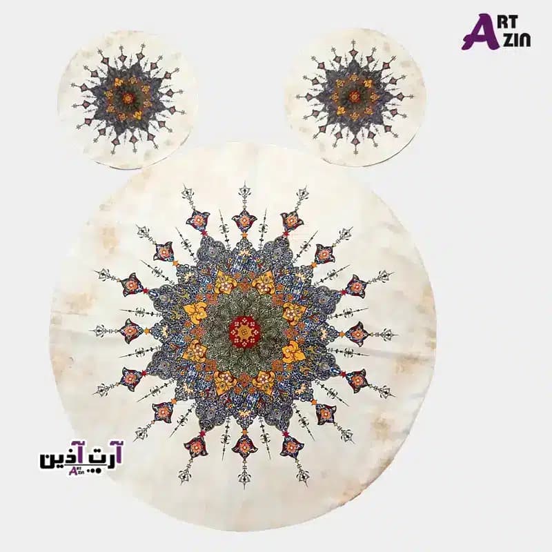 رومیزی و عسلی گرد سنتی 3 تکه مخمل کرم و سفید طرح شمسه کد: 4 – 612 — تصویر ۳
