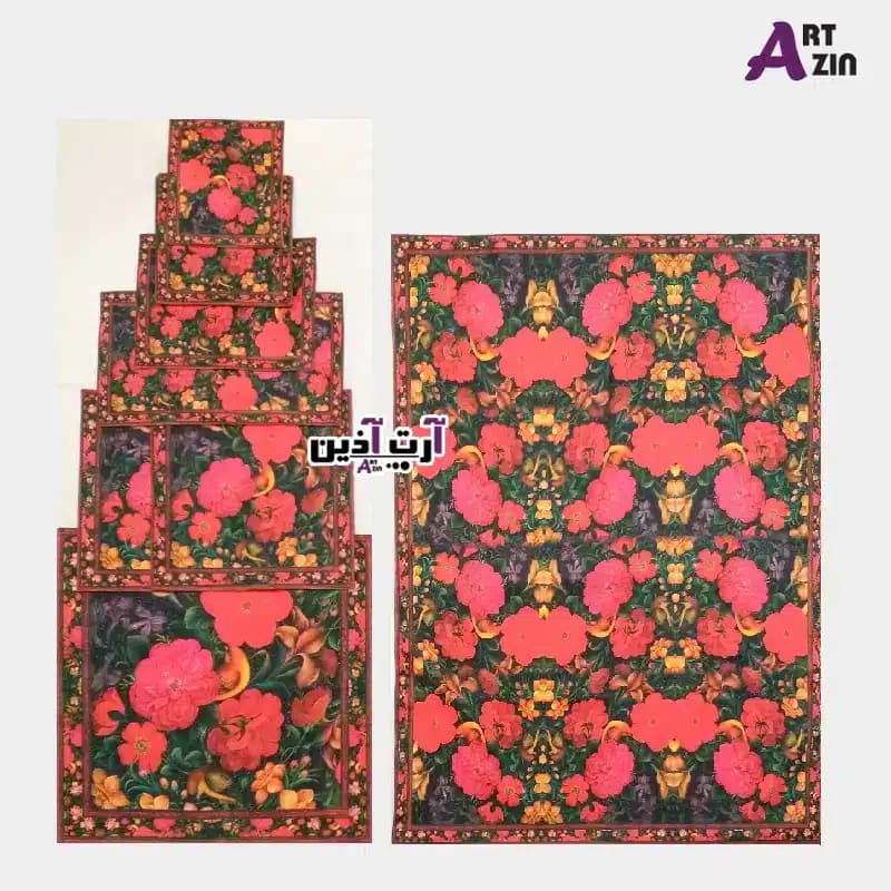 ست رومیزی و کوسن مخمل و عسلی و رانر سنتی 8 تکه طرح گل و مرغ قرمز به صورت سفارشی کد: 1 – 612 — تصویر ۴