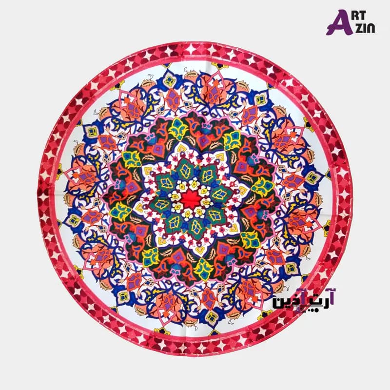 رومیزی مخمل گرد جدید شیک 90 سانتی طرح گل قرمز کد: 6 – 608 — تصویر ۲