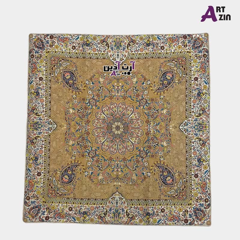 ترمه رومیزی یک متری یزد طرح افشار – تراکم بالا رنگ کرم کد: 1651