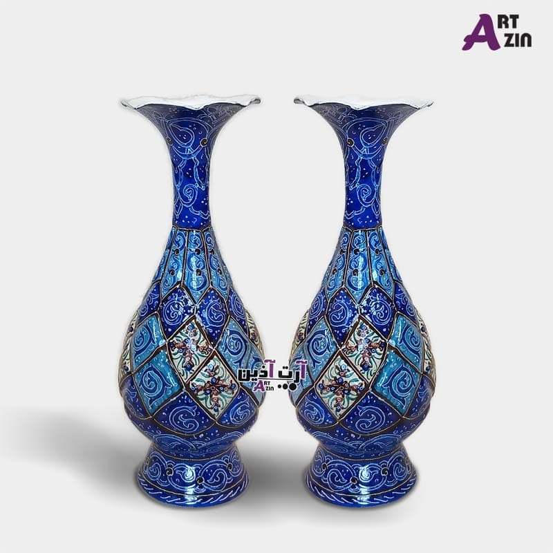 گلدان مینا کاری مسی اصفهان جفت ۲۰ سانتی – کد : 1 – ۱۳۱۵ — تصویر ۳