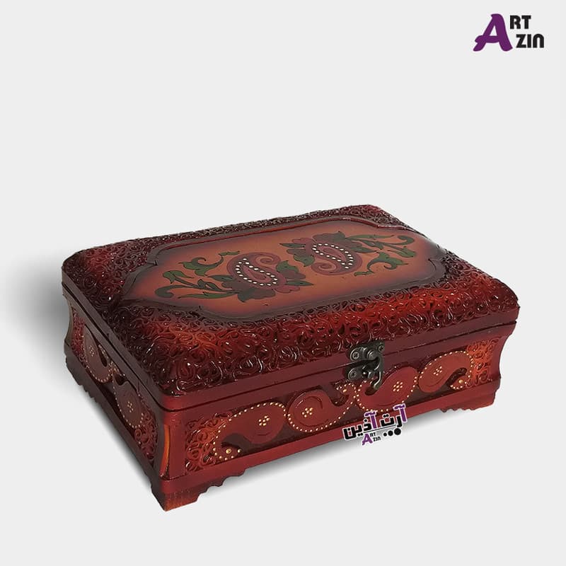 جا کارد و چنگال رومیزی چوبی ۲۲*۱۴ سانتی با چرم طبیعی و نقاشی کد: 830