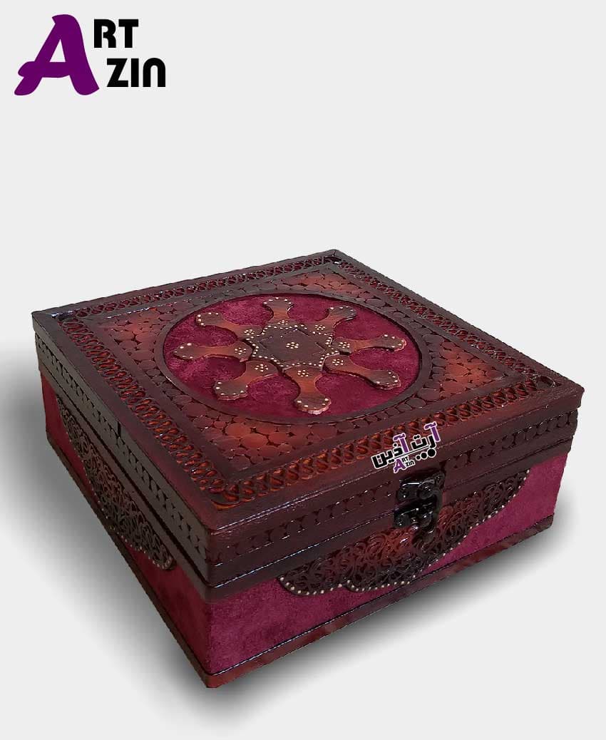 جعبه چوبی جواهرات و باکس دمنوش جاجواهری 20*20 سانتی کد: 824 — تصویر ۴