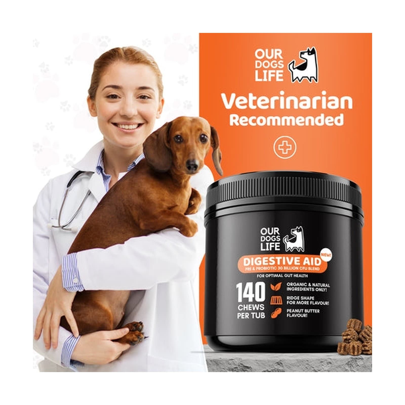 مکمل سلامت گوارش سگ داگز لایف Digestive Chews تعداد 140 عددی — تصویر ۷
