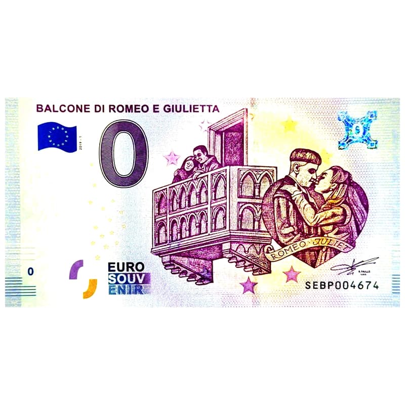 اسکناس صفر یورو رومئو و ژولیت 2019 Romeo E Giuloetta