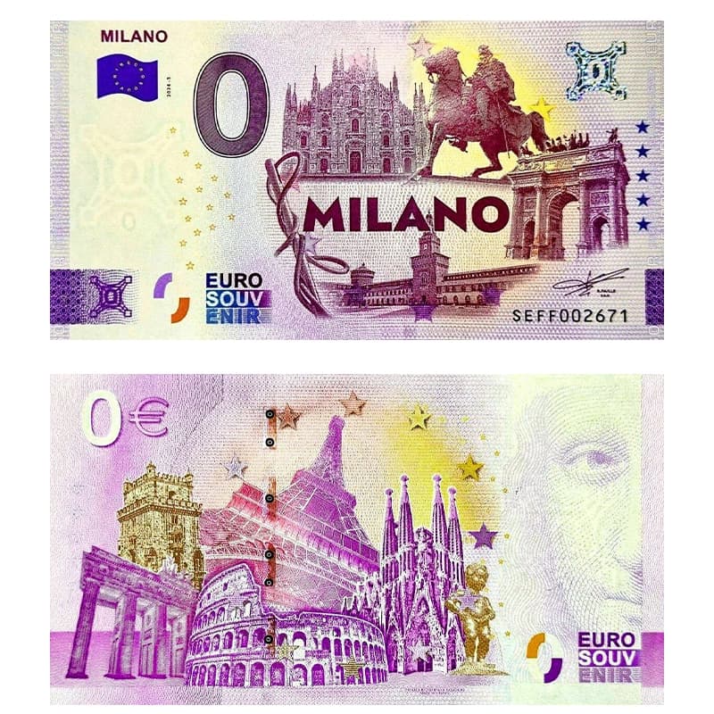 اسکناس صفر یورو شهر میلان ایتالیا 2024 Milano — تصویر ۳