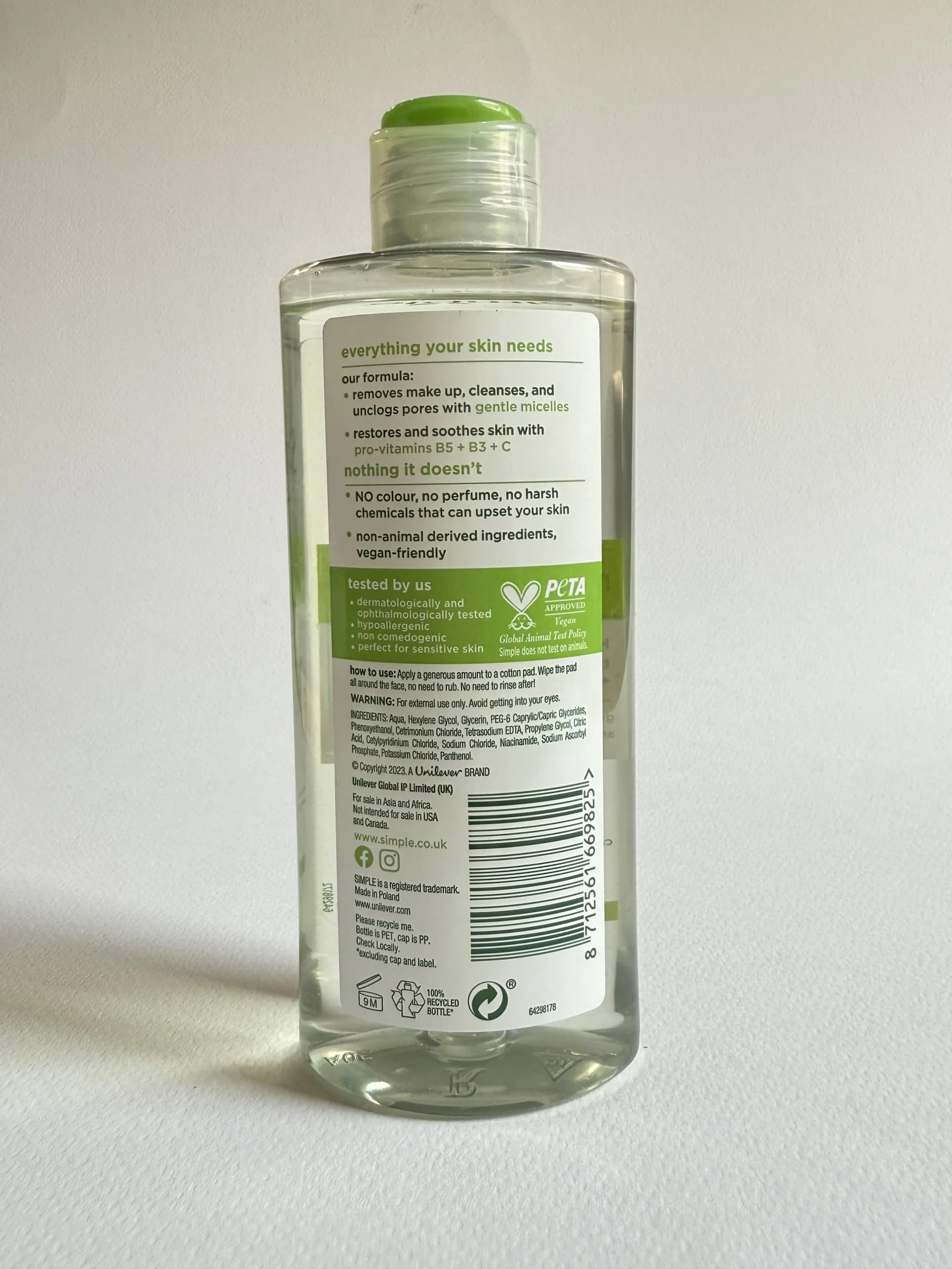 میسلار واتر سیمپل مدل kind to skin 200ml (simple) — تصویر ۲