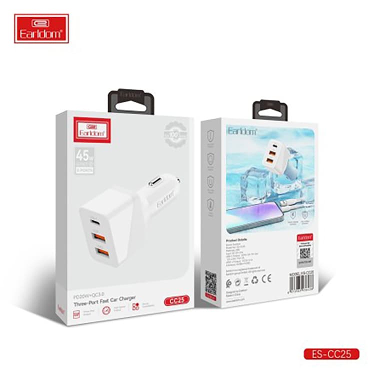 شارژر فندکی 45 وات EarldomمدلCC25 +کابل همراه — تصویر ۴