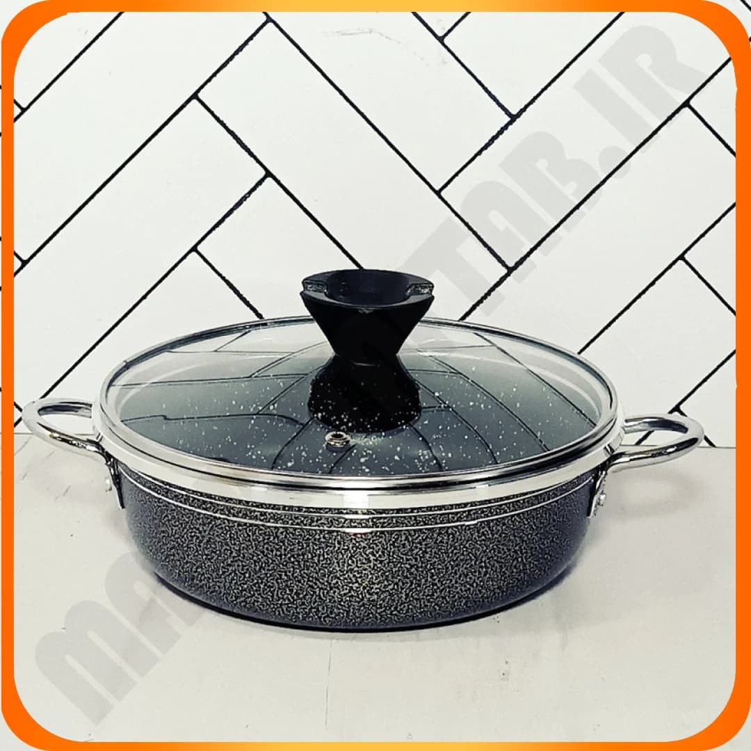 تابه تک دو دسته سایز 20 چکشی دسته فلزی درب پیرکس ویژه زومبا