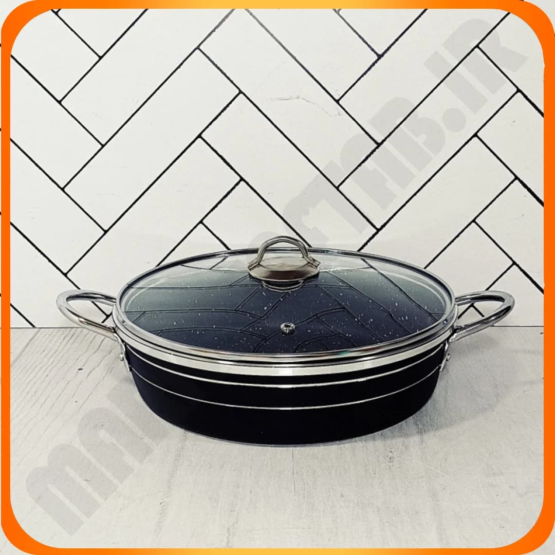تابه تک دو دسته سایز 24 چکشی دسته فلزی درب پیرکس ویژه زومبا