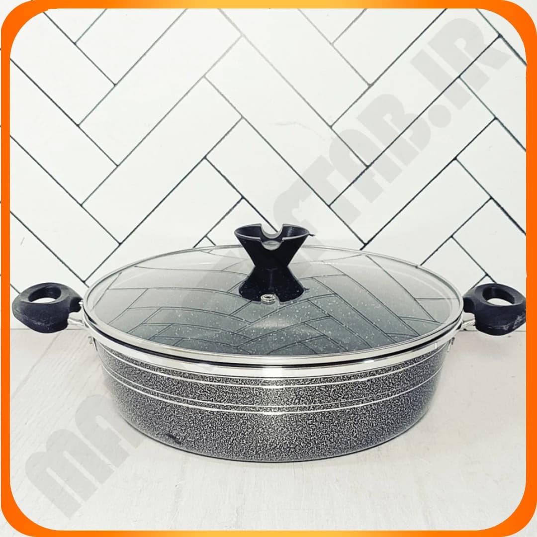 تابه تک دو دسته سایز 28 چکشی دسته پلاستیک درب پیرکس ویژه زومبا