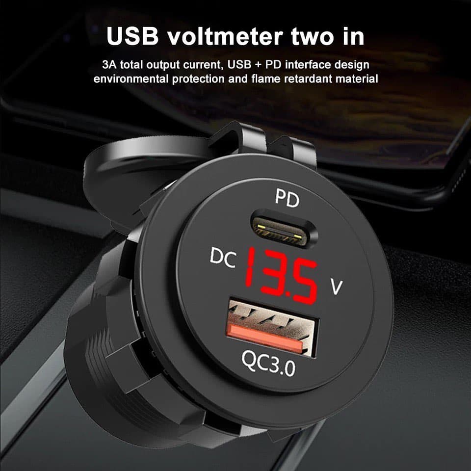 پورت usb ولت سنج و شارژر fast 3A(کابل تایپ سی و معمولی) — تصویر ۴