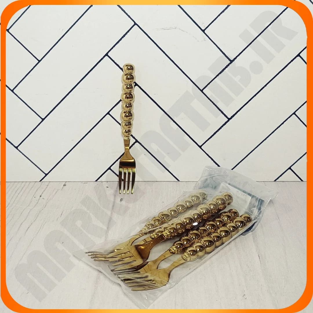 چنگال میوه خوری مدل توپی GUiION استیل طلایی دسته سرامیک
